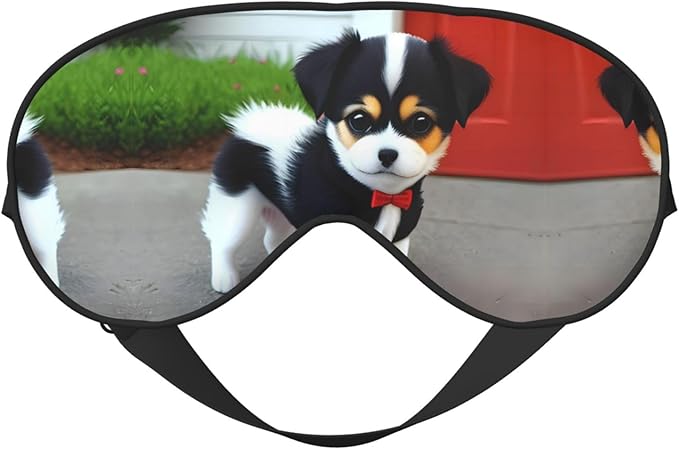 Black and White Puppy Head-Mounted Double-Sided Light-Blocking Sleeping Eye mask to Protect Eyes and Relieve Eye Fatigue