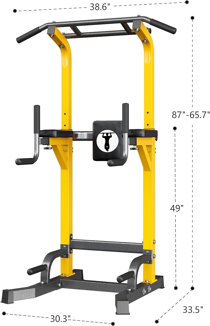 Pull Up Bar Station, 10-Level Height Adjustable Wall Mounted Home Gym, 330 lbs Capacity with Dip Bars & Push Up Handles, for Chin Up, Dips, Leg Raise (Black/Red/Yellow)