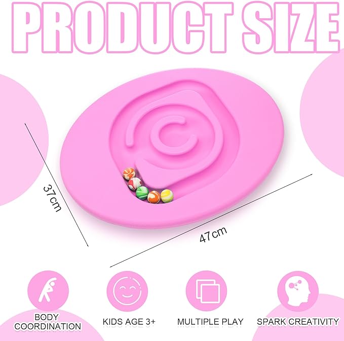 Kids Maze Balance Board Plastic Wobble Rocker Balance Board with Mini Balls Load 170lb for Balancing Exercise Equipment Game Boys Girls Physical Therapy 18.5 x 14.57 Inch(Pink,Round)