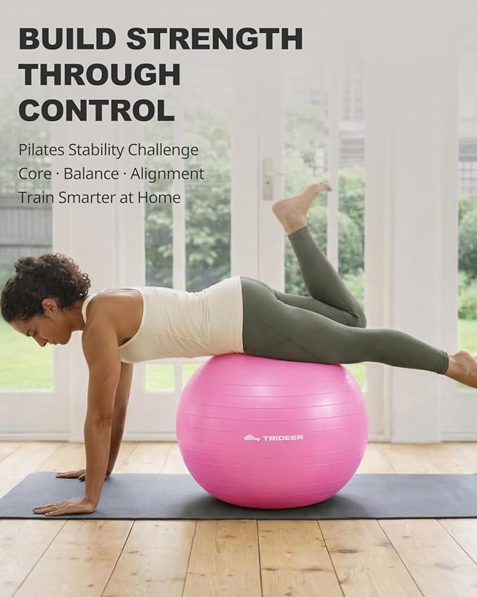 Trideer Exercise Ball for Yoga, Pilates & Fitness – Stability Ball Equipment for Home Gym & Office Chair, Core & Balance Training Accessories, Physical Therapy Equipment, Quick Pump Included, 5 Sizes
