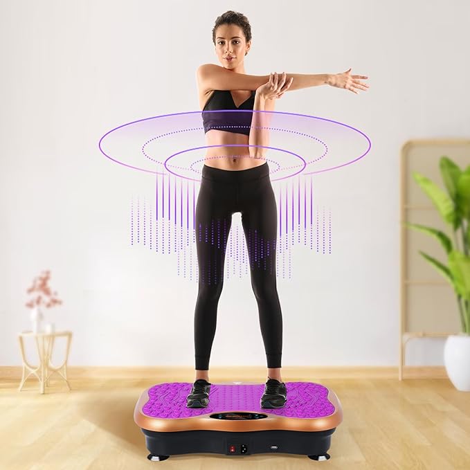 Himaly Vibration Plate Machine, Vibration Fitness Trainer with Bluetooth Speaker, 5 Program Modes, 2 Resistance Bands, Home Exercise Equipment for Fitness Body Toning