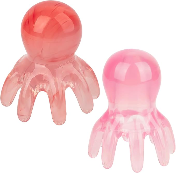 2 Pcs Octopus Head Massager Scalp Comb,Pink Octopus Comb Scalp Massage Tool to Relief Stress,Manual Head Massager for Headaches,Gift for Men and Women Relief Headaches Acupressure Tools