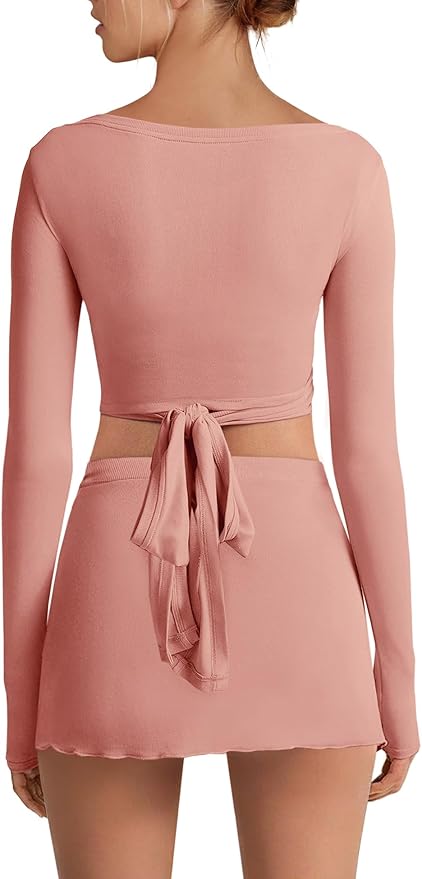 Nirovien Womens 2 Piece Workout Sets Sexy Pilates Outfits Athletic Gym Yoga Sets Ballet Wrap Top and Skirt