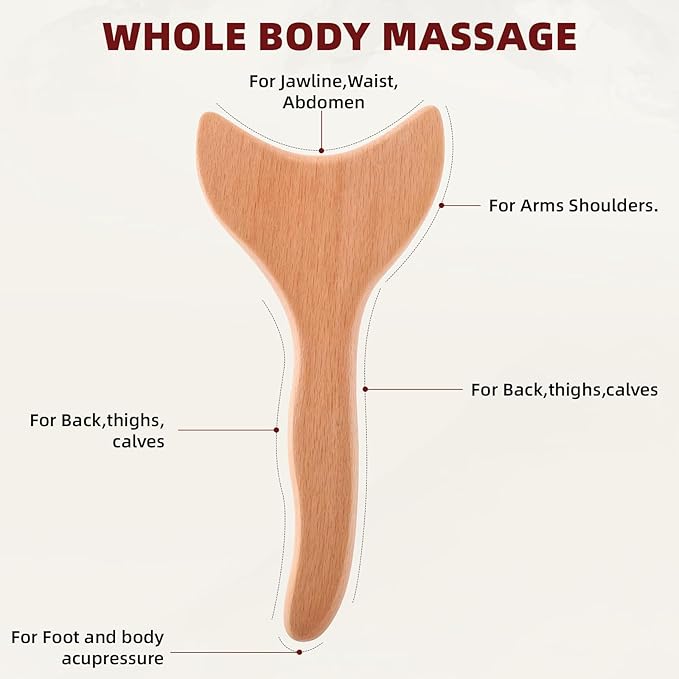 Gua Sha Wood Therapy Massage Tool for Lymphatic Drainage, Cellulite Removal, and Body Sculpting - One-Handed Anti-Cellulite Massager for Muscle Tension Release