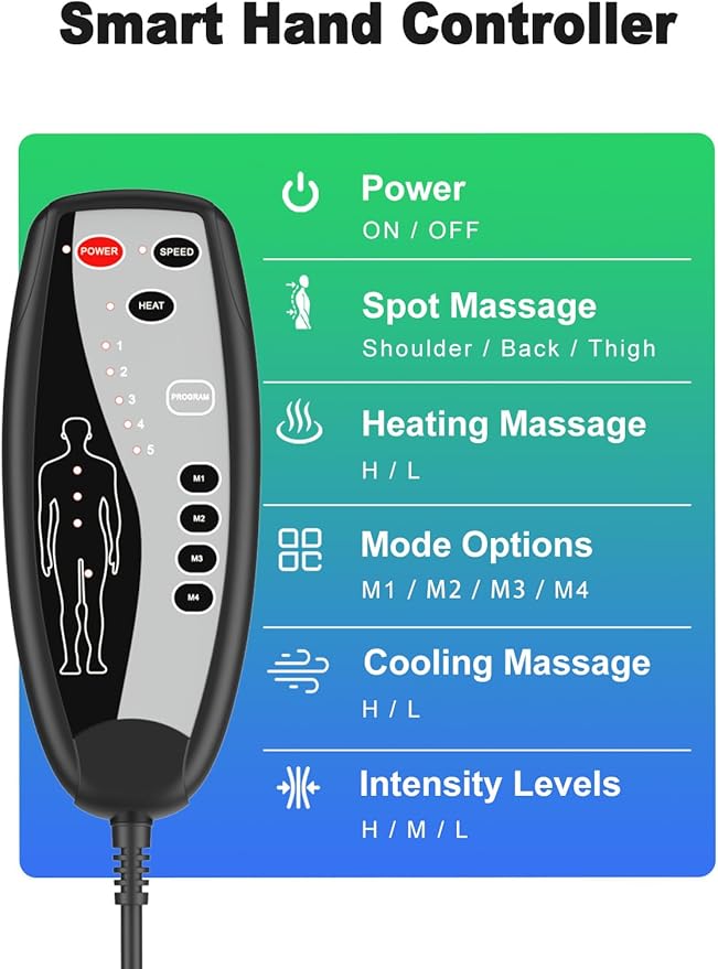 Vibration Back Massager with Heat, Massage Chair Pad for Recliner with 2 Heating Levels & 6 Vibration, Seat Cushion for Seniors, Office Workers, Fatigue & Pain Relief in Office, Home Use