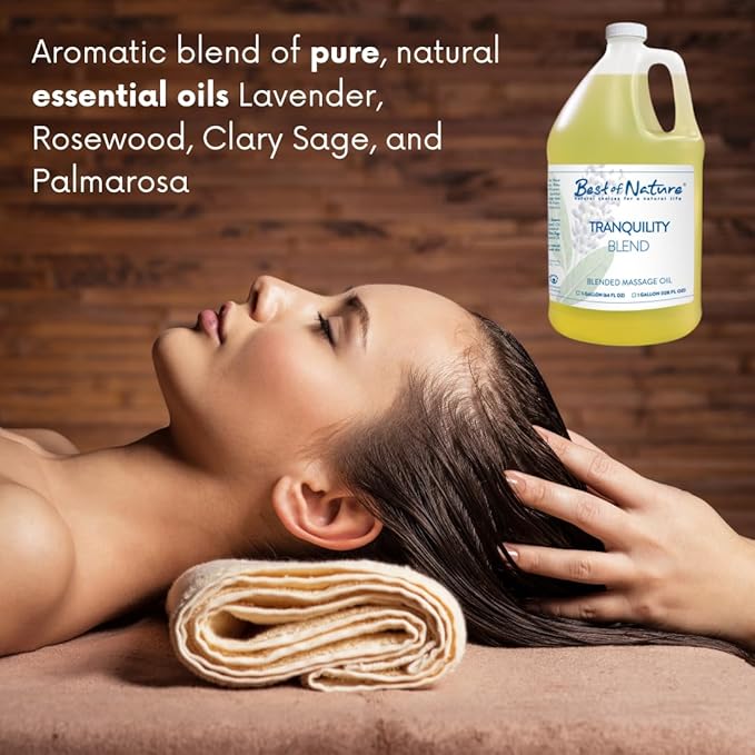 Best of Nature Tranquility Aromatherapy Massage & Body Oil - Soothing Blend with Lavender, Sage, Rosewood & Palmarosa, Ideal for Relaxing Massage or Daily Moisturizing - Half Gallon (64 fl oz)