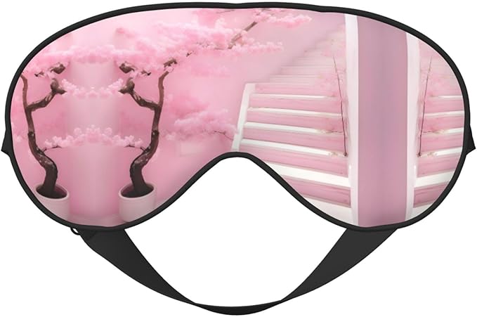Cherry Blossom White Staircase Head-Mounted Double-Sided Light-Blocking Sleeping Eye mask to Protect Eyes and Relieve Eye Fatigue