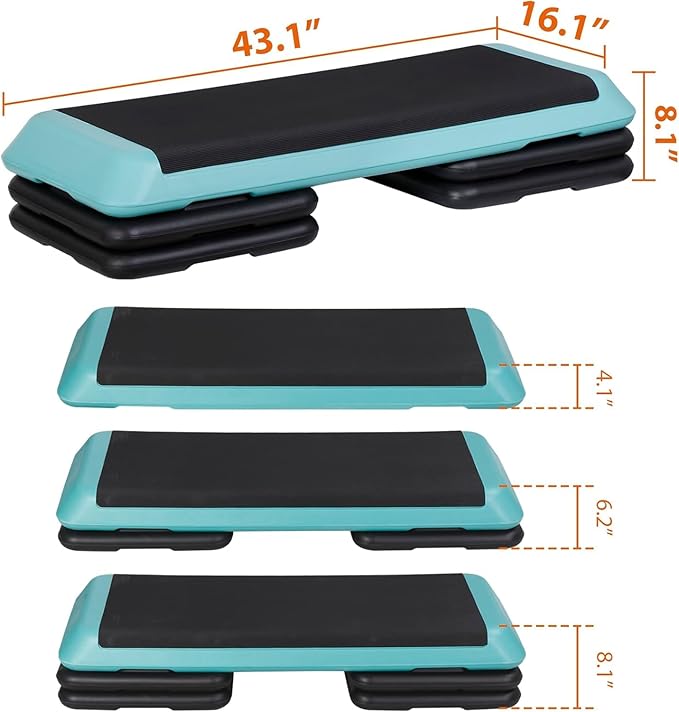 Adjustable Workout Aerobic Stepper, Exercise Step Platform Trainer with 4 Risers,Non-Slip Surface for Home Gym Workout Training
