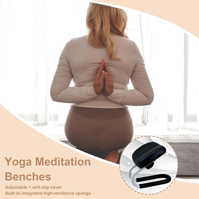 Yoga Bench Chair, Meditation Seat, Adjustable Metal Kneeling Stool, Portable Chair with Sponge Cushion, Adjustable Height Kneelers with Non Slip Leg