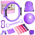 Complete Home Pilates Essentials Kit for Women - 13-Piece Pink Magic Circle Set with Resistance Bands, Yoga Ball, Stretch Strap & Gym Bag