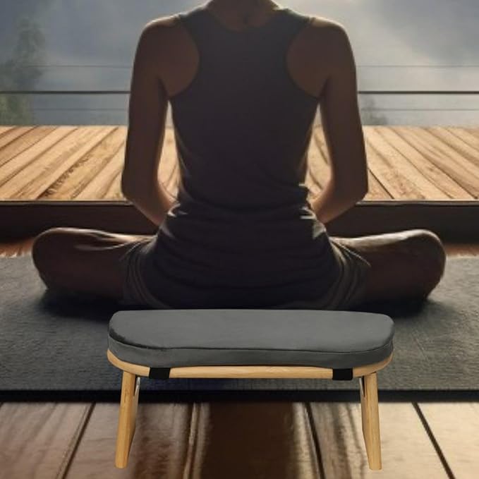 Meditation Bench Prayer Bench Removable Ergonomic Foldable Bamboo Kneeling Stool Stool for Office Bedroom Tea Ceremony(Dark Grey)