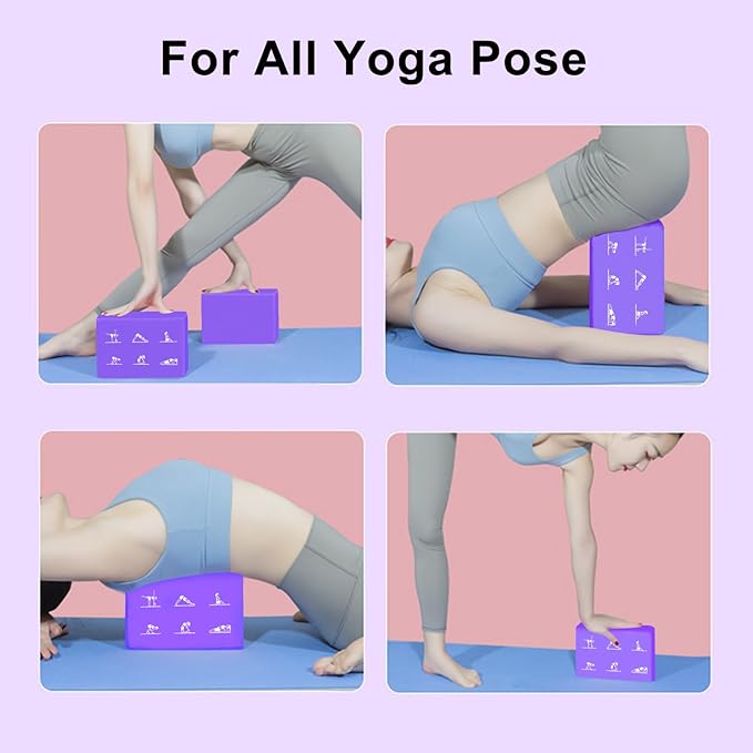 2 Yoga Block and 2 Yoga Strap Set,Non-slip EVA Foam Blocks, High Density Yoga Bricks with 6ft Strap, Supportive Latex-Free Yoga Block Accessories for Pilates