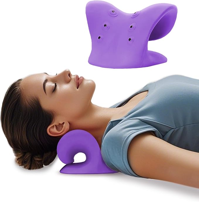 Neck Stretcher with Magnetic Therapy Acupressure for Pain Relief, Neck and Shoulder Relaxer, Chiropractic Pillow, Restore Neck Curve (Purple)