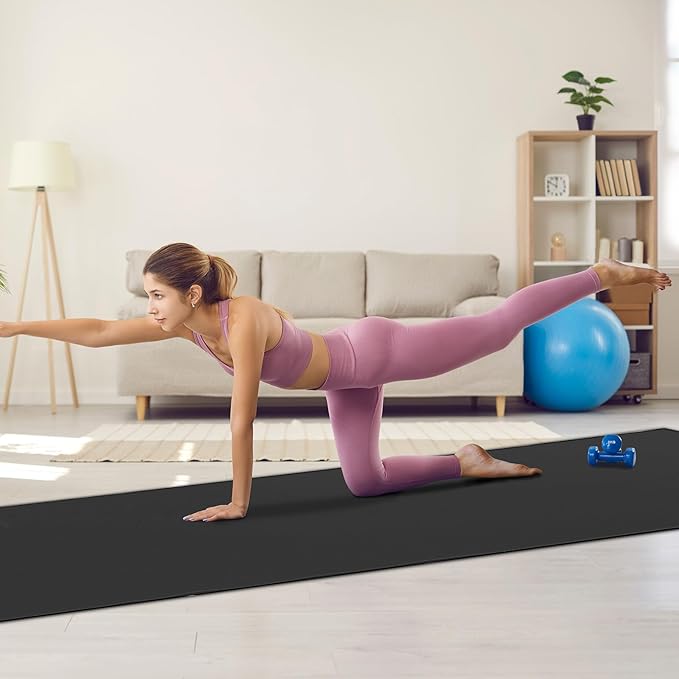 VEVOR Large Exercise Mat, 12'x6'/10'x6'/9'x6'/8'x6'/8'x5'/7'x5'/6'x4' (7mm) Extra Thick, Non Slip High Density Premium Workout Mat, Exercise Yoga Mat for Men & Women, Fitness & Exercise Mat with Bag & Carry Strap, for All Types of Home Yoga, Pilate & F...