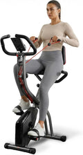 Exercise Bike, 4 IN 1 Stationary Bike, Foldable Folding Exercise Bike with 16-Level Magentic Resistance, Support Back Pad and Phone/Tablet Holder, Arm Resistance Band, Pulse Sensor, LCD Monitor for Home Workout 265LB Capacity