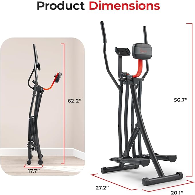 Sunny Health & Fitness Foldable Air Walk Elliptical, 30" inch Long Stride Full-Body Cardio Cross Trainer Glide Exercise for Home Office, SunnyFit App via Bluetooth with Optional Adjustable Resistance
