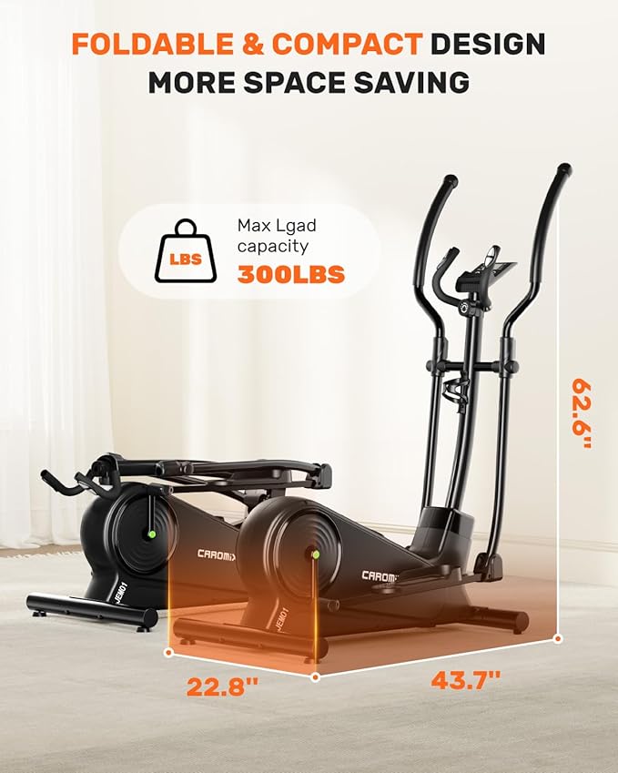 Caromix Elliptical Machine with Magnetic Resistance, Elliptical Exercise Machine for Home with LCD Monitor and Hyper-Quiet Magnetic Driving System, 300LBS Loading Capacity