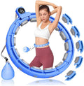 Smart Silent Weighted Exercise Infinity Hoop - Patent Pending (80% Quieter + Auto Count), Adjustable 30"-50" Infinity Hoop for Adults, Core Ab Workout with Circle for Women & Men (Blue)