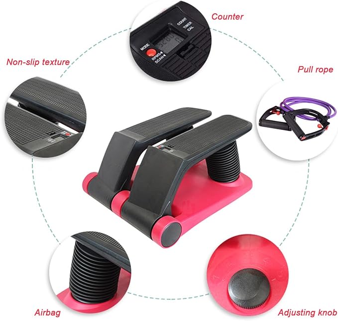 INTBUYING Stepper Climber Fitness Machine with Resistant Bands Portable Stair Stepper Exercise Equipment Low-Impact Cardio, Space-Saving, Height-Adjustable Comfortable Foot Pedals Exercise Machine