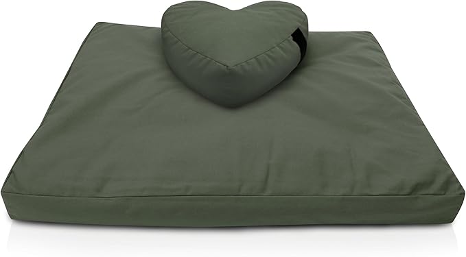 Bean Products Meditation Cushion Mat Set - Zafu Floor Pillow Organic Buckwheat Pillow + Cotton Filled Zabuton Prayer Pad - Meditation Pillow Yoga Knee Pad - Made in USA - 14" Round or 18" Oval