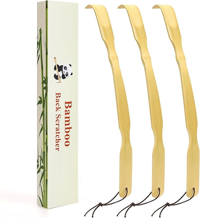 3 Pack Wooden Back Scratcher, 17 Inch Curved Long Handle Bamboo Back Scratchers Ideal Gifts for Adults Men Women, with Beautiful Gift Packaging