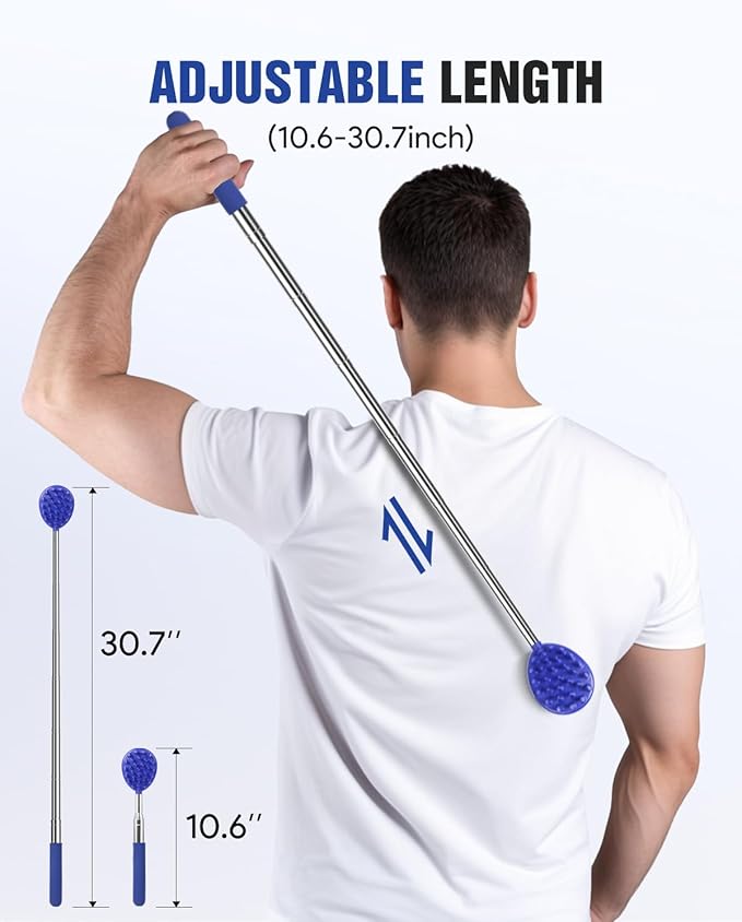 Gelibo Telescoping Back Scratcher with 5Pcs Detachable Heads,Fathers Day Dad Gifts from Wife Daughter Son,Mens Gifts,Husband, Extendable Back Massager Tool with Beautiful Box - Blue