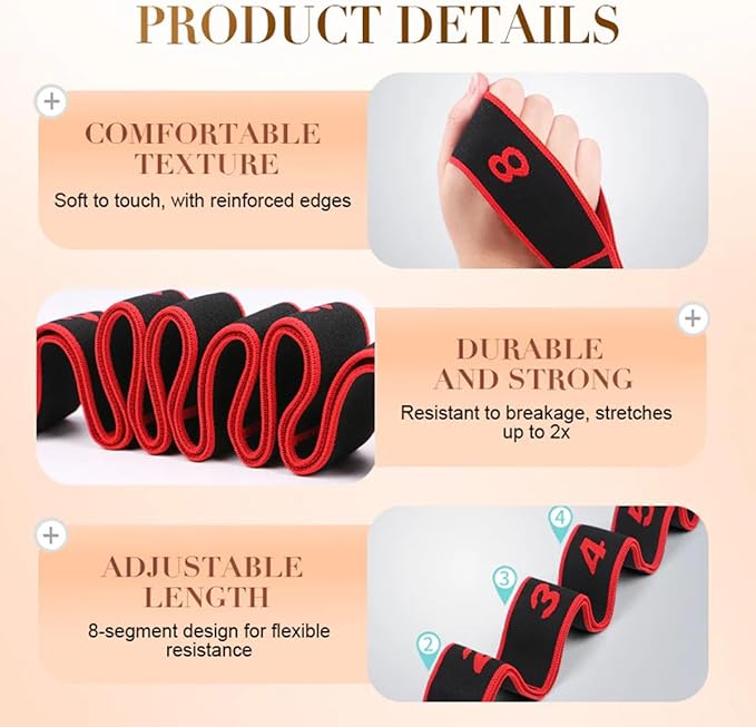 Fitness Resistance Band for Stretching and Yoga, Fashion Puller Exercise, Fitness Resistance Bands with Handles, Adjustable 8 Segment Numbered Resistance Band for Full Body