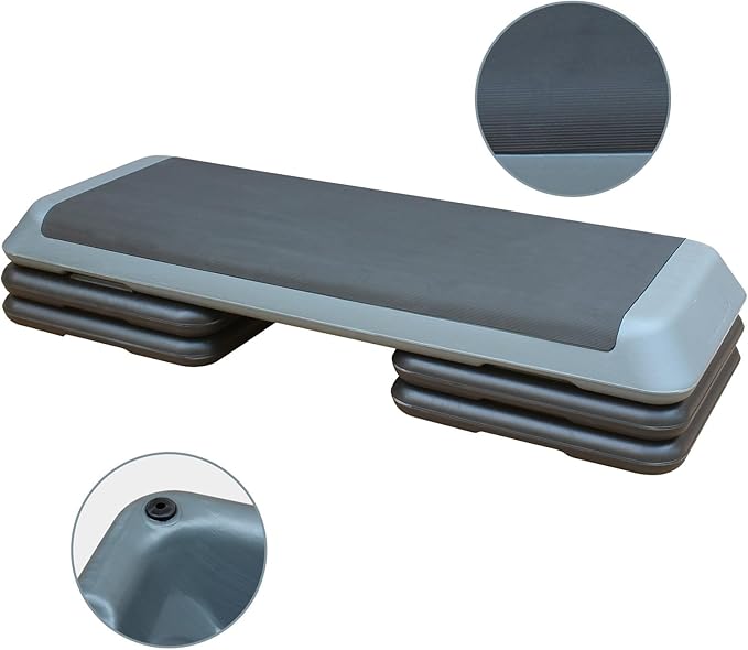 Adjustable Aerobic Workout Step Platform with 4 Stackable Risers in Fitness Exercise Platform Trainer,43” Aerobics Workout Stepper for Home Gym Cardio Strength Training