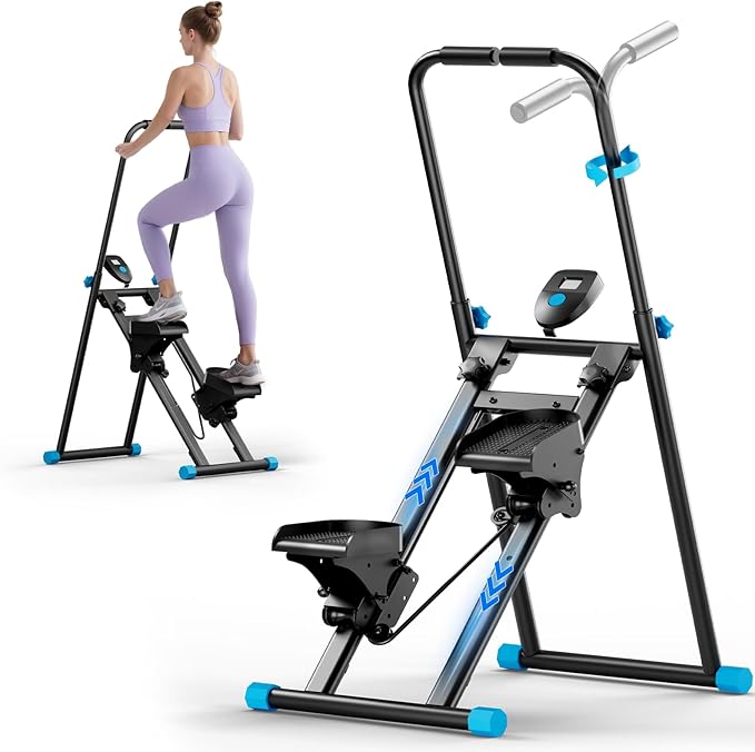 Foldable Stair Stepper for Home, Adjustable Stair Climber with 4 Heights & 3 Angles, Compact Folding Vertical Stair Master for Exercise at Home for Full-Body Workout