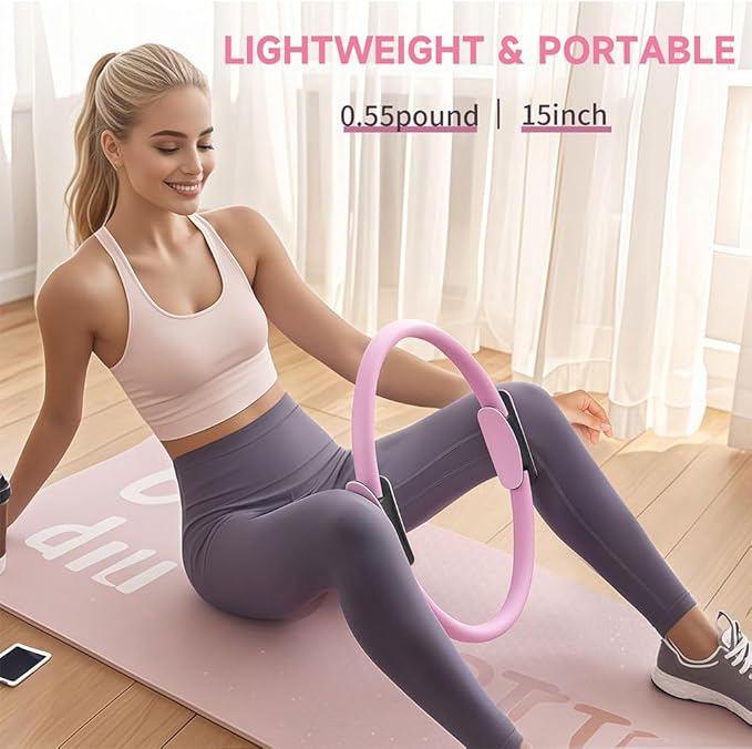 Pilates Ring Set, 14" Magic Circle, Long & Loop Resistance Bands, Soft Pilates Ball, Grip Socks,Puller, Home Workout Equipment for Women & Beginners to Tone, Flexibility & Core Strength (Purple)