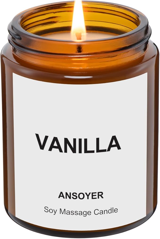 Massage Oil Candle, Romantic Gift SPA Use Home Scented Candle Body Oil, Ultra Hydrating Body Care with Soybean Oil, 4.5oz (Vanilla)