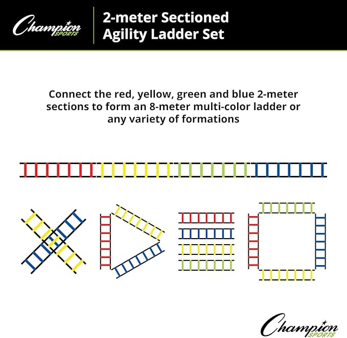 Champion Sports Sectioned Agility Ladder Set, Red/Yellow/Blue/Green, 6.5" x 16" Wide