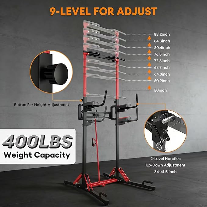 ONETWOFIT Foldable Power Tower Pull Up Bar Station, Multi-Function Adjustable Height Pull Up Dip Station for Gym Workout, Strength Training Fitness Equipment, Pull Up Stand Pro 400LBS/Pro Max 600LBS