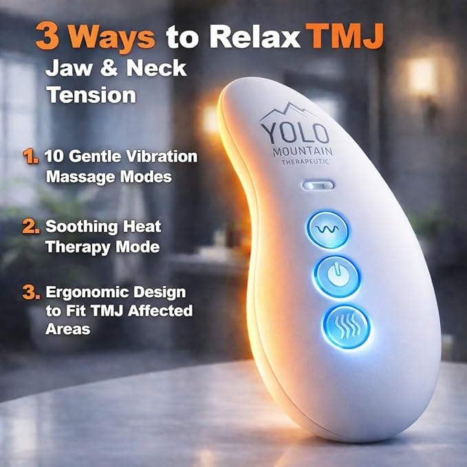 Yolo Mountain Therapeutic™ Premium TMJ Relief Massager – Heated Jaw & Neck Massager w/ 10 Precision Vibration Modes, Waterproof Electric Masseter Therapy Device for Jaw Pain, Tension & Bruxism Relief