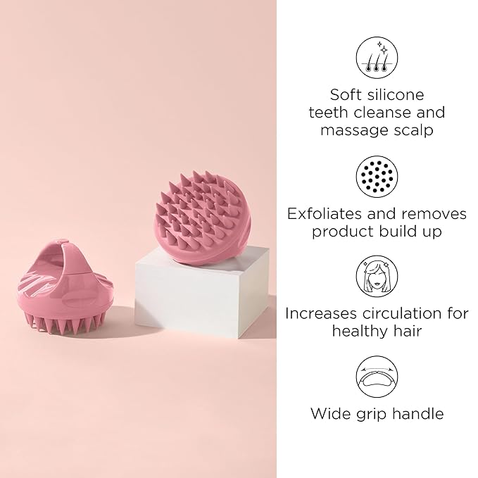Diane Scalp Massage and Shampoo Brush with Soft Silicone Bristles, Exfoliates and Cleanses Scalp, Promotes Scalp Circulation, Evenly Distributes Hair Oil, Clear