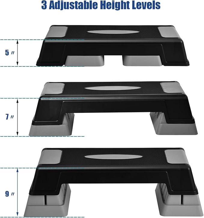 Aerobic Step Platform for Exercise w/Risers, Workout Step Height Adjustable 5"-7"-9", Fitness Step 450lbs Capacity, Non-slip Exercise Step Deck for Home/Gym
