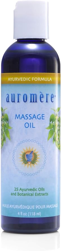 Auromere Ayurvedic Massage Oil - Vegan, Cruelty Free, Natural, Non GMO, with Cold-Pressed Sesame Oil Infused with 25 Herbal Extracts (4 fl oz), 1 Pack