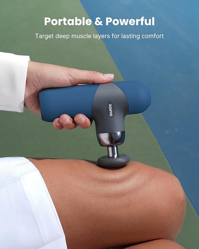 RENPHO Mini Thermal Massage Gun with Heat, Portable Deep Tissue Percussion Massager with 4 Heads for Neck & Back Comfort, Ultra-Quiet Operation for Home, Office & Travel, Includes Compact Carry Case