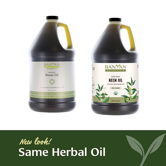 Banyan Botanicals Neem Oil – Pure & Organic Neem Oil – Traditional Ayurvedic Neem Oil That Cools & Soothes – Supports Healthy Skin, Hair, Nails & More – 128oz. – Non GMO Sustainably Sourced Vegan