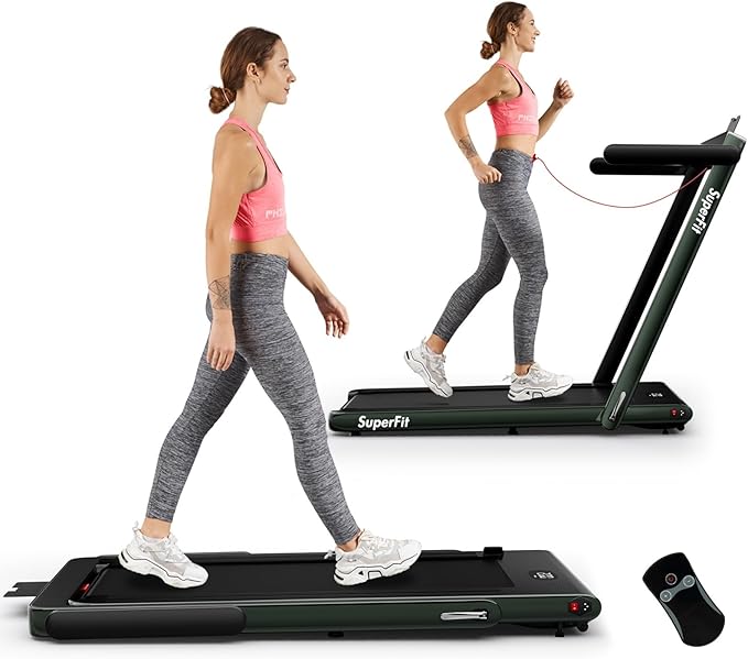 Goplus 2 in 1 Folding Treadmill, 2.25HP Superfit Under Desk Electric Treadmill, Installation-Free with Remote Control, APP Control and LED Display, Walking Jogging for Home Office