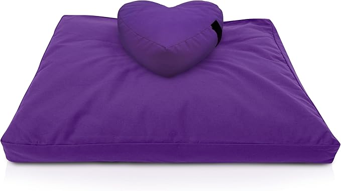 Bean Products Meditation Cushion Mat Set - Zafu Floor Pillow Organic Buckwheat Pillow + Cotton Filled Zabuton Prayer Pad - Meditation Pillow Yoga Knee Pad - Made in USA - 14" Round or 18" Oval