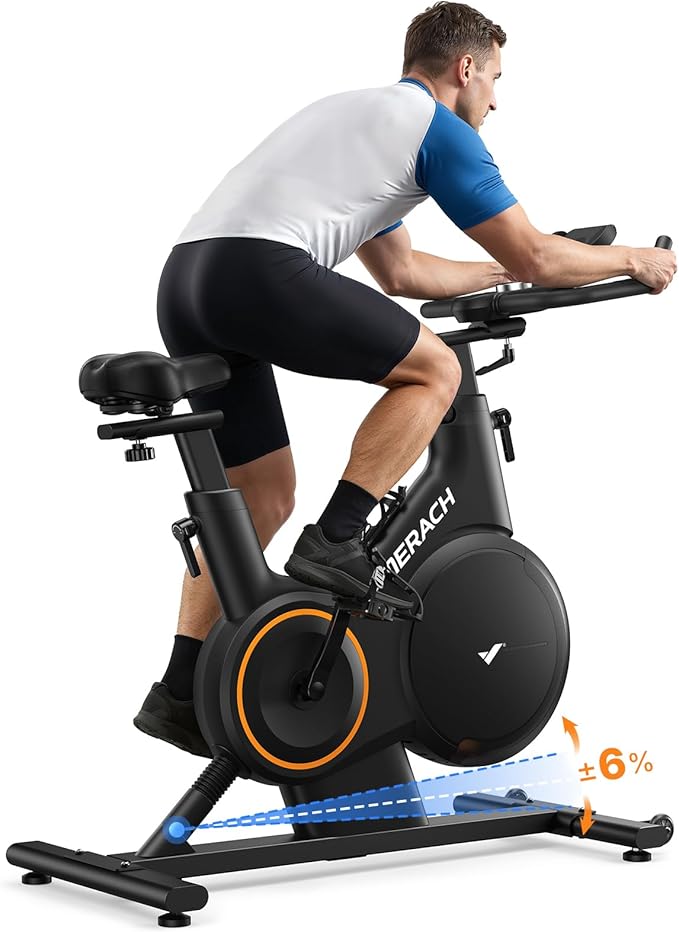 Merach Exercise Bike with Incline & Decline, Stationary Bike for Home Gym Fitness, Automated Magnetic Resistance, Indoor Workout Bike with Self-Developed App, 350 lbs Weight Capacity