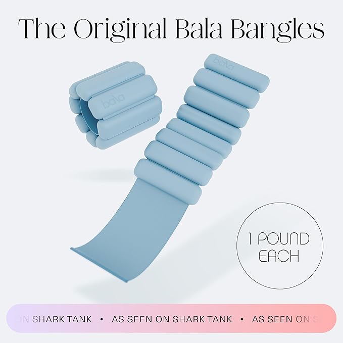 Bala Bangles Wrist & Ankle Weights for Women & Men - Adjustable Weighted Bands - Soft Silicone Arm & Leg Weights for Pilates, Yoga, Walking, Barre, Home Workout & Strength Training Exercise