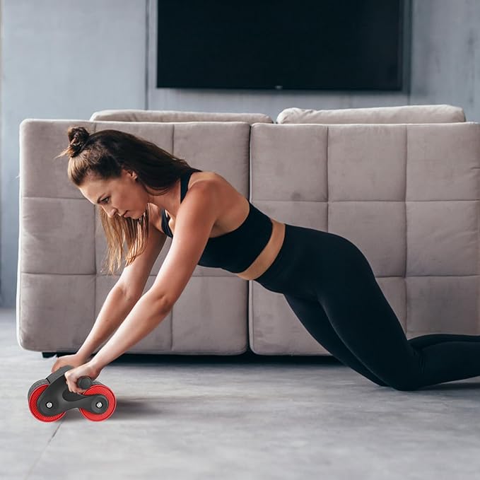 Automatic Rebound Ab Roller, Non-Slip Wheel with Kneel Pad & Phone Holder