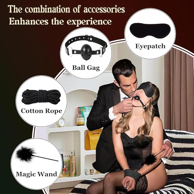 Pilates 11 Piece Fashion Design Leather Combination Set (Black Red), Fun Cosplay Racket Accessories, Wrist and Hip Yoga Supplies, Couple Gifts