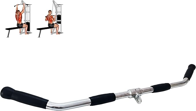 qibylift Barbell Multi-Exerciser Cable Attachment For Cable Machines, Lat Pull Down Bar Cable Machine Attachments, Tricep Press Down Bar, Revolving Straight Curl Pulldown Bar with Rotating & Rubber Handle Grips