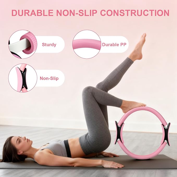 Pilates Ring and Ball Set for Women, Home Workout Pilates Kit, Magic Circle Hoop with 5 Resistance Bands, Pilates Equipment Fitness Essentials Starter Set Accessories