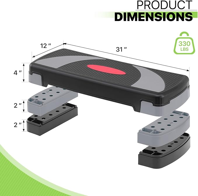 Aerobics Stepper Platform for Exercise Adjustable Compact Workout Step for Cardio, Core and Strength Training