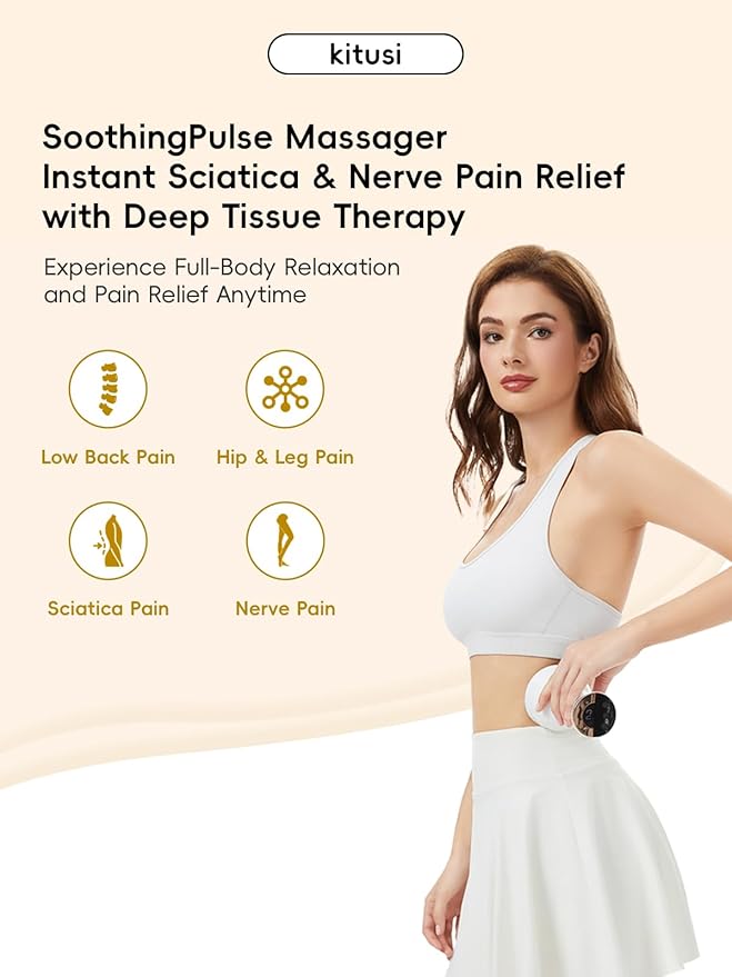 Sciatica Pain Relief Devices – Deep Tissue Massager with Multi-Mode Technology, Heat & Light, Targeted Relief for Sciatic Nerve & Lower Back Pain (White)