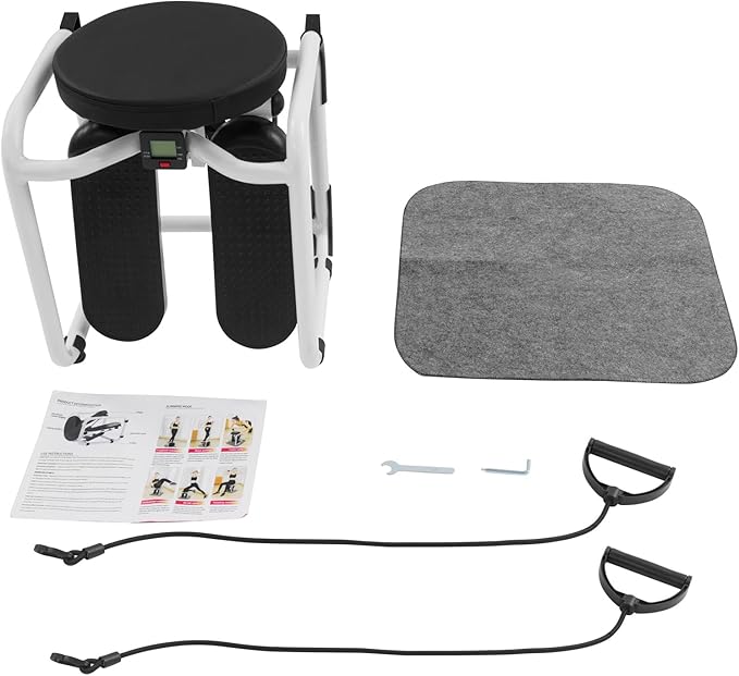 3-in-1 Multi-Function Stepper with Seat Mini Sport Stepper with Resistance Bands & Mat Stair Stepper Machine for Home Workout, Waist Legs Full Body Exercise